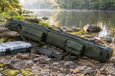 Fourreau Mitchell GT Pro en nylon vert avec compartiments zippés, poches extérieures et bandoulière